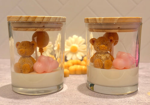Teddy Bear Candle Baby Shower Favor | Balloon and Cloud Soy Candle | Gender Neutral Baby Shower Gift | Cute Nursery Decor Candle | New Mom Gift