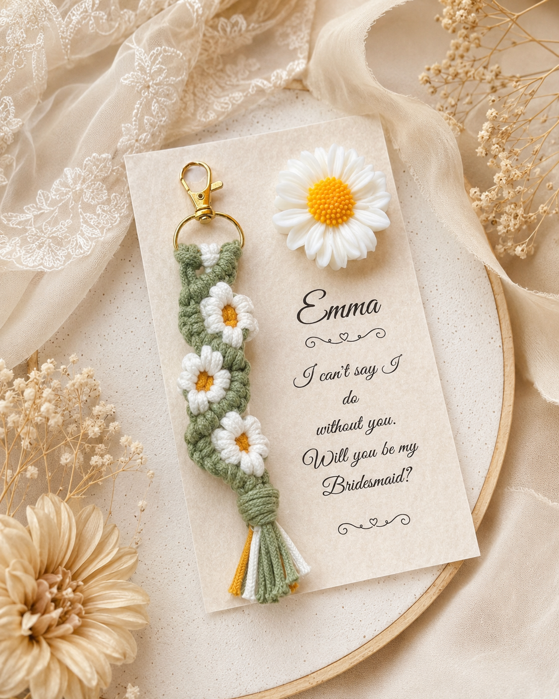 Bridesmaid Proposal Candle and Keychain Set, Personalized Will You Be My Bridesmaid Card, Daisy Sunflower Soy Candle Favor, Bridal Party