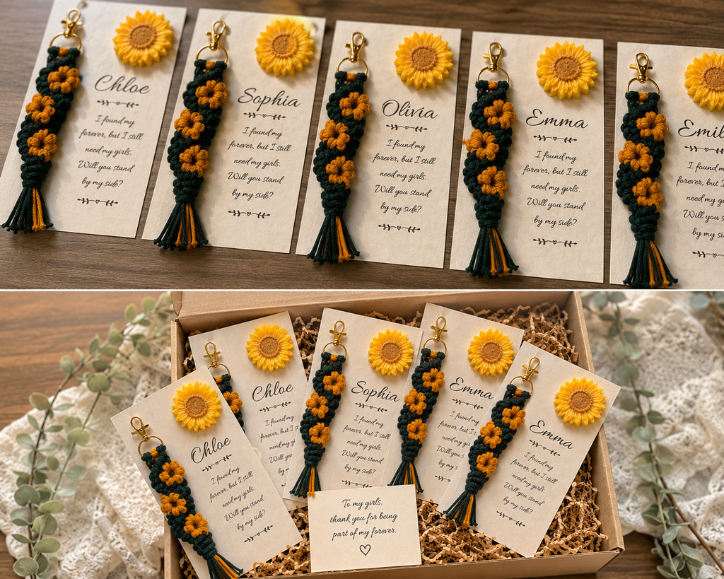 Bridesmaid Proposal Candle and Keychain Set, Personalized Will You Be My Bridesmaid Card, Daisy Sunflower Soy Candle Favor, Bridal Party