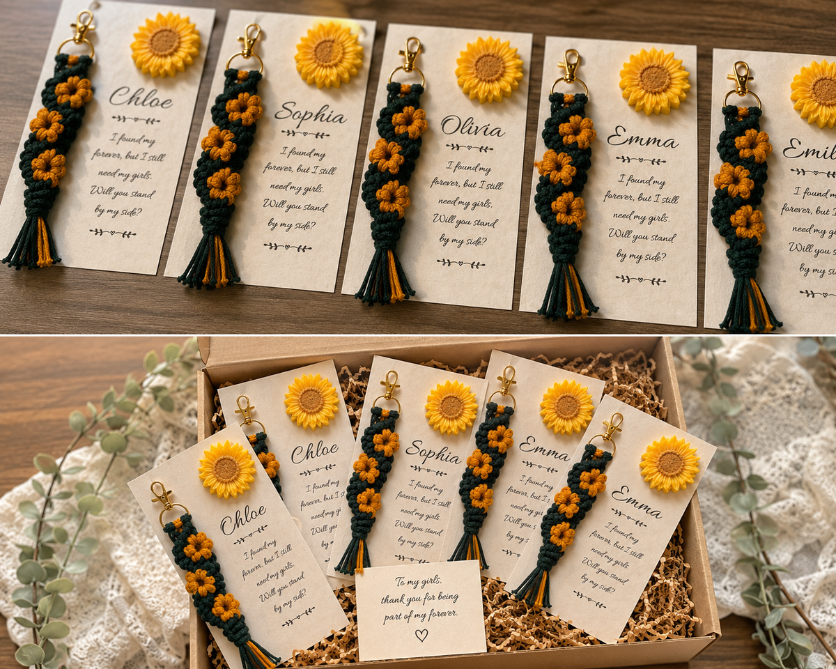 Bridesmaid Proposal Candle and Keychain Set, Personalized Will You Be My Bridesmaid Card, Daisy Sunflower Soy Candle Favor, Bridal Party