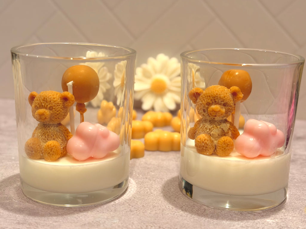 Teddy Bear Candle Baby Shower Favor | Balloon and Cloud Soy Candle | Gender Neutral Baby Shower Gift | Cute Nursery Decor Candle | New Mom Gift