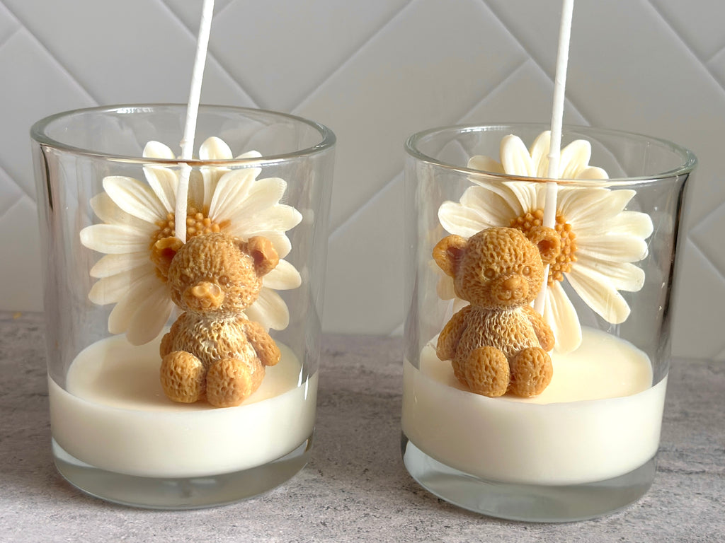 Teddy Bear & Daisy Soy Candle — Hand-Poured Baby Shower Favor
